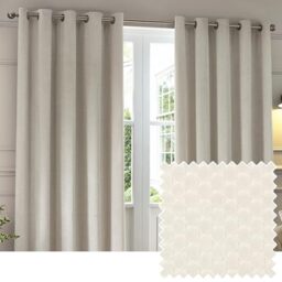Paoletti Neptune Eyelet Curtain Pair – Lined Room Darkening Luxury Velvet Geometric Curtains (Ivory - 168x183cm)