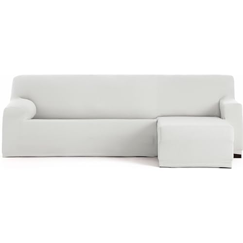 ECOMMERC3 - Chaise longue Cover Short Right Arm Bi-Elastic Breathable – White Chaise Lounge Sofa Cover – Fit Rubber and Foam Grip, Wear Protection