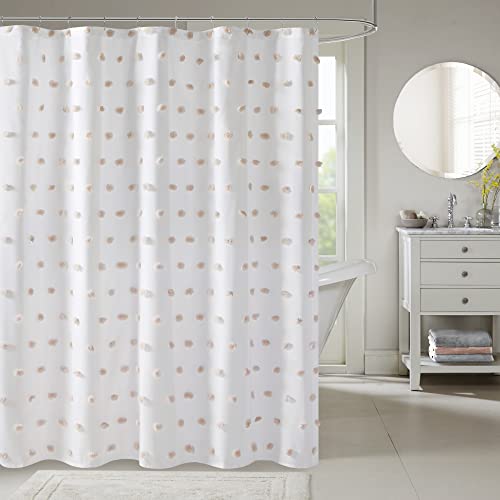 Madison Park Sophie Trendy Shower Curtain with Textured Pom-Poms Accent Modern Bathroom Décor, Machine Washable Bath Privacy Screen, 72 in x 72 in, White/Blush
