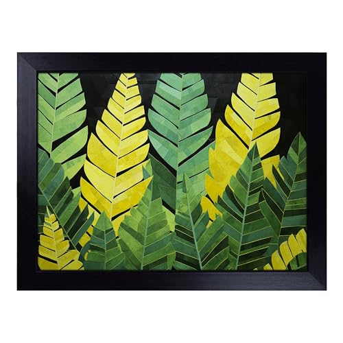 Lap Tray with Bean Bag Cushion, Fern Leaf Geometric - Handmade in the UK, Raised Wooden Edge, Padded Cushion, Heat-Resistant Wipe-Clean Surface, for Meals, Laptops and Crafts