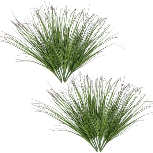 Artificial Wheat Grass Plants Fake Greenery Faux Onion Stems Plastic Plant Flowers Shrubs for Indoor Room Home Office Outdoor Decor Garden Porch Gardening Wedding Party DIY Wreath Decoration - 16 Pack