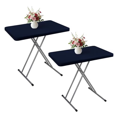 Wolkemer 2 Pack Navy Blue Fitted Tablecloth 20x30 Inch Rectangle Elastic Edges Table Cloth, Spandex Stretch Table Cover with Machine Washable Fabric for Wedding Party Picnic Dining Indoor Outdoor