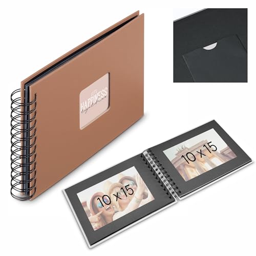 Spiral Album Fine Art 36 x 32 cm 50 Black Pages Terra - Large format for sticking and writing memories, protective glass paper, holds up to 300 photos of 10 x 15 cm, Terra
