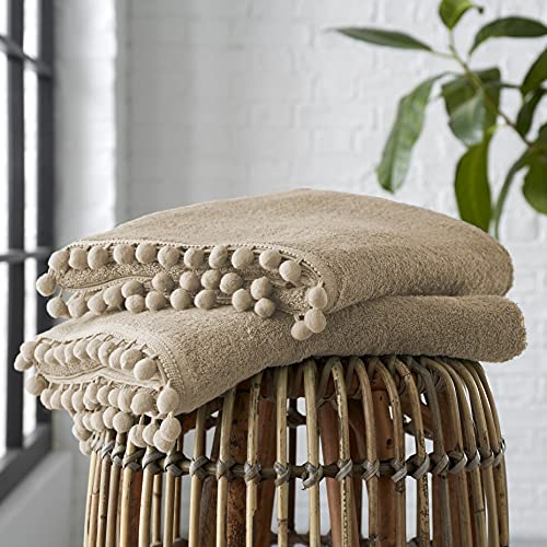 GC GAVENO CAVAILIA Luxury Pom Pom Pure Cotton 550 GSM Hand OR Bath Towels OR Ultra Soft Super Absorbent Bath Sheets, Pack of 2 Bath Sheet, Latte