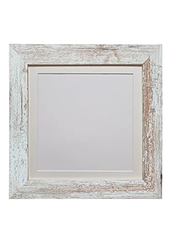 FRAMES BY POST Metro Picture Photo Frame Distressed White with Ivory Mount 40 x 40 cm Image Size 30 x 30 cm Plastic Glass