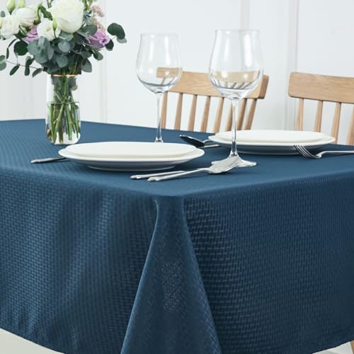 maxmill Square Tablecloth Water Resistance Antiwrinkle Spill Proof Weaved Texture Table Cloth, Decorative Fabric Table Cover for Banquet Parties Event Holiday Dinner, 70 x 70 Inch, Navy Blue