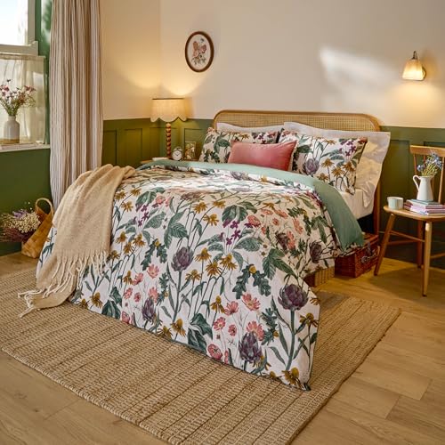 furn. Wylder Florapedia Duvet Cover Set – Autumn Country Floral Cotton Blend Bedding (Oatmeal - Single)