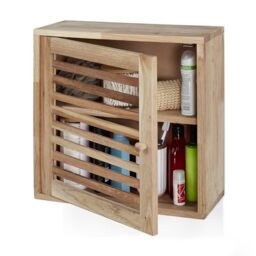 Relaxdays Wall Cabinet, 2 Levels, Door with Magnetic Lock, Narrow Wooden Storage, Bathroom, Kitchen, 42x42x18cm, Natural