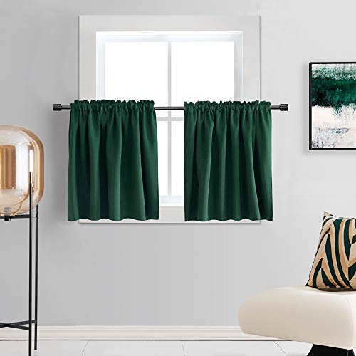 DONREN Christmas Hunter Green Curtain Tiers for Small Window - Mini Dark Green Blackout Curtains for Bedroom with Rod Pocket (42 Inch x 30 Inch,2 Panels)