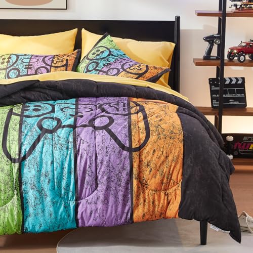 SLEEP ZONE Kids Twin Bedding Comforter Set - Super Cute Game Bedding Set for Boys, Girls, Teens - 5 Pieces Set with Comforter, Sheet, Pillowcase & Sham (Game Night)
