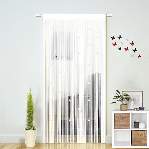 "Beaded String Curtains for Doorways Boho Bedroom Decor Hanging Door Wall Beads Closet Window Curtain Room Divider Privacy Decorative (White, 39"" W x 79"" L)"