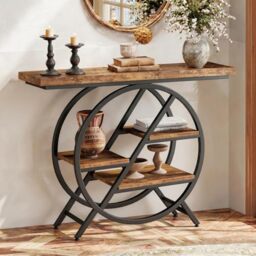 "LITTLE TREE Console Table for Entryway, 39.37"" Sofa Table Behind Couch, Wooden Industrial 4-Tier Narrow Accent Table with Metal Frame for Entrance, Living Room, Hallway, Foyer"