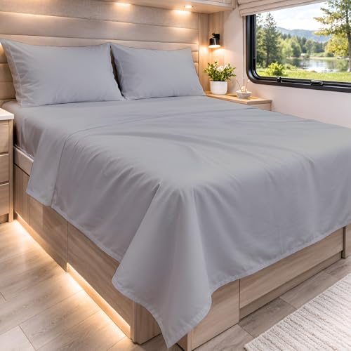 "Cottington Lane RV Sheets 100% Egyptian Cotton, RV Bunk 42"" x 80"" Premium Quality 4 Piece Sheet Set for Campers, High Thread Count Light Grey Solid with 6-10"" Deep Pocket"
