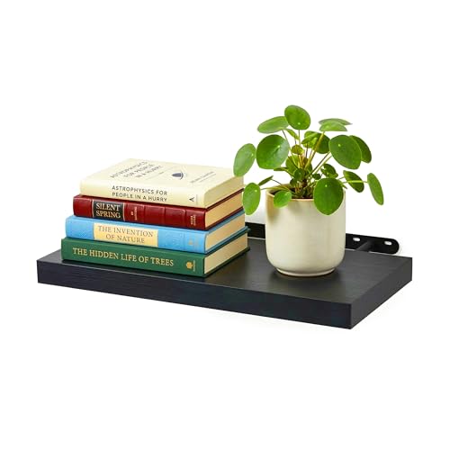 Relaxdays wall shelf 4 x 60 x 23 cm, wood-effect MDF & metal, for books & decor, living room, hallway, kitchen, black