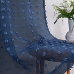 Navy Blue Curtains 84 Inch Length for Bedroom Boys Kids Room Boho Decor 2 Panels Set Back Tab Rod Pocket Pom Pom Textured Semi Sheer Transparent Drapes Indigo Royal Dark Blue Curtain for Living Room