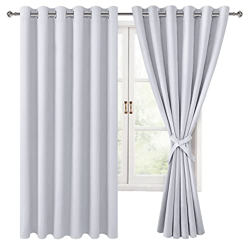 Hiasan Room Darkening Curtains for Bedroom, 70 x 63 Inches - Thermal Insulated & Light Blocking Window Drapes for Living Room/Dorm Room, Set of 2 Panels Sewn with Tiebacks, Greyish White