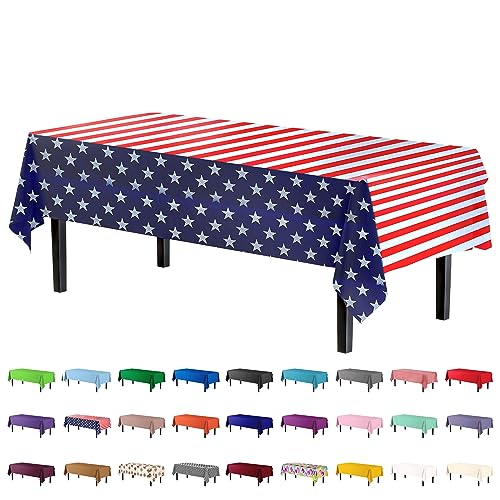 Party Solids 4-Pack Patriotic Plastic Table Cloth - 54In. x 108In. Reusable Tablecloth for Parties - Rectangle Tablecloth - Reusable Table Cloths for Parties - Plastic Table Cover for Picnics