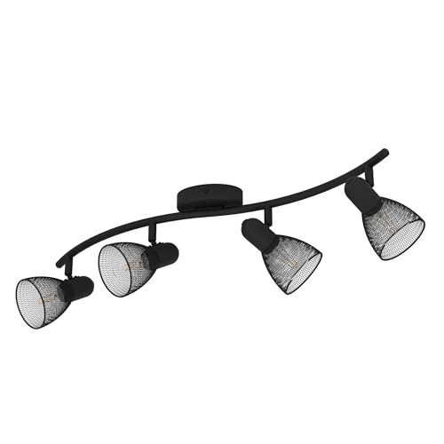Eglo Ceiling Light Carovigno, 4-Light Ceiling Fixture, Classic, Minimalist, Steel Ceiling Spotlight, Kitchen Lamp in Black, Living Room Lamp, Spots with E14 Socket