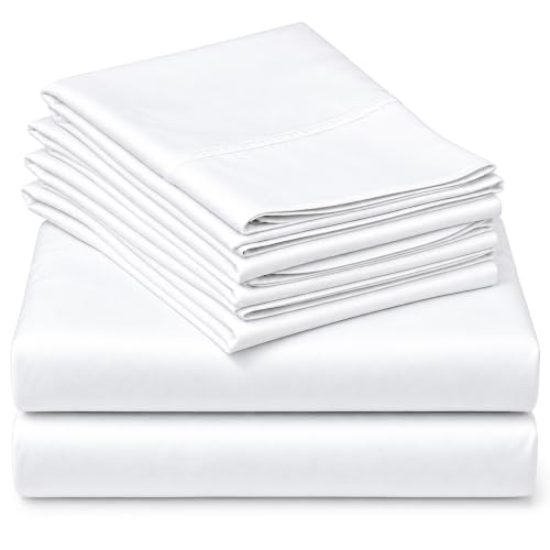 "Mattress-Homes Extra Deep Pocket 6 Piece Cal-King Sheet Set, Hotel Luxury Collection, 100% Egyptian Cotton, 21"" Deep Fitted Sheet, Soft, Cool & Breathable Bedding with 4 Pillowcases in White Solid"