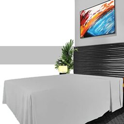 GC GAVENO CAVAILIA Percale Flat, 100% Polycotton Top Sheets, Non Iron Easy Care Plain Dyed Bedding 180 Thread Count, Cotton Blend, Silver, Double