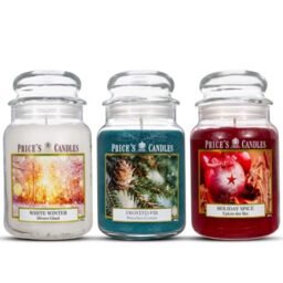 Price's Candles Set of 3 Large Jar Candles Frosted Fir Holiday Spice White Winter Long Burning Scented Wax Candle Gift Set 450 Hour Burn Home Seasonal Fragrance