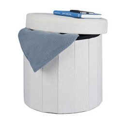 Relaxdays Round Storage Ottoman, Lidded Footstool, Padded Storage Seat, HWD: 38x38x38 cm, Cream