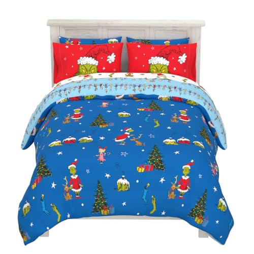 Franco The Grinch by Dr. Seuss Holiday Bedding Super Soft Comforter and Sheet Set with Sham, 7 Piece Queen Size by