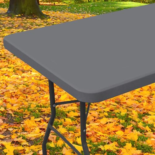 "Moosfor Spandex Picnic Table Cloth, Elastic Fitted Tablecloths for 5 Foot Rectangle Tables, Stretch Washable Patio Table Cover for Outdoor, Camping, Banquet and Parties (Grey, 30""x60"")"