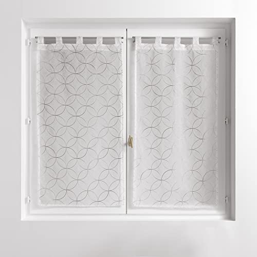 Douceur d'Intérieur Pair of 60 x 120 cm Sandblasted Embroidered Olympic Grey Tab Top Curtains