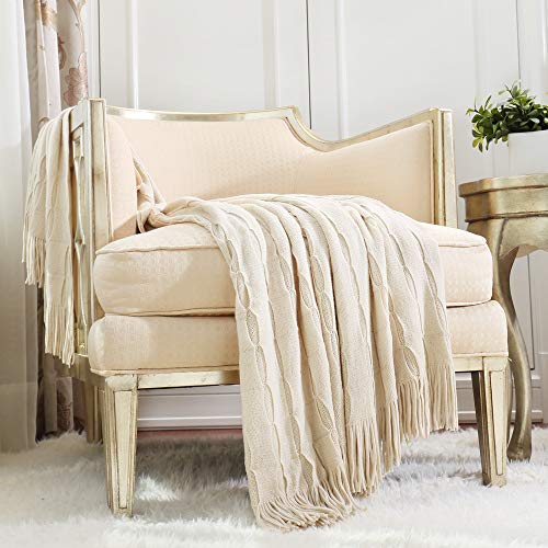 CREVENT Home Decor Rustic Couch Sofa Chair Bed Throw Blanket, Soft Warm Cozy Light Weight for Travelling, Giftable for Christmas(127cmX152cm Beige/Ivory)