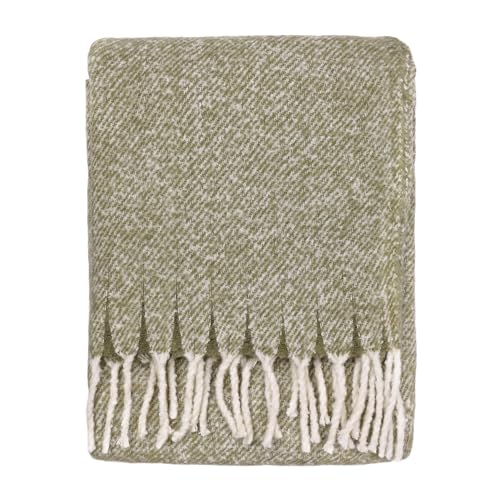 furn. Wylder Isla Throw – Woven Soft Textured Neutral Blanket with Tassel Trim (Green - 130x180cm)