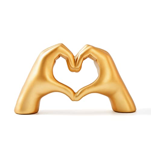 OTARTU Golden Gesture Heart Decoration, Modern Love Statue Finger, Abstract Art Sculpture Home Wedding Decoration (A)