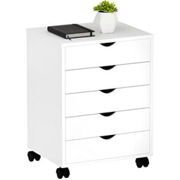 YITAHOME 5 Drawer Mobile Rolling File Cabinet,Wooden Filing Cabinet for A4, Letter Size Document, Under Desk File Storage Cabinet, for Home Office,Portable Vertical Filing Cabinet,White