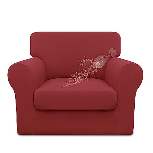 Easy-Going 100% Dual Waterproof Chair Cover Stretch Soft Couch Cover for Dogs, Sofa Slipcover for 1 Separate Cushion Couch Leakproof Furniture Protector for Kids, Pets Christmas Red