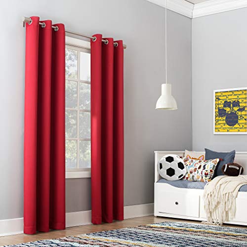 "Sun Zero Riley Kids Bedroom Blackout Grommet Curtain Panel, 40"" x 84"", Red"