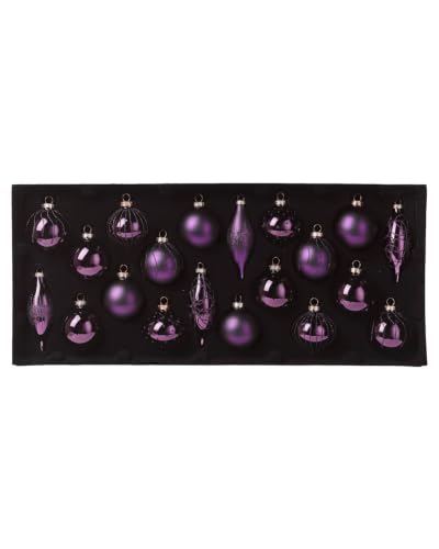 Purple Glass Christmas Baubles Set of 20, Shiny Matt Glitter Ornaments
