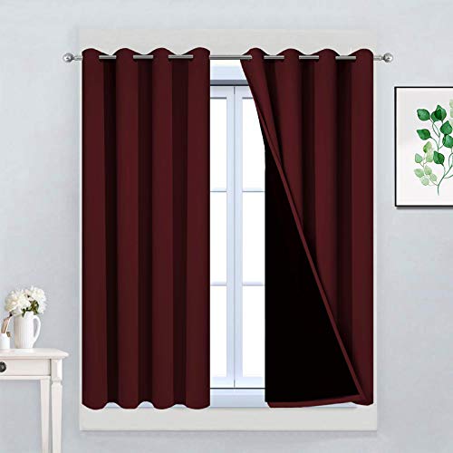 "Yakamok Burgundy Red Blackout Curtains 45 Inches Long for Bedroom 52"" Wide - Blackout Curtain Panels for Bedroom, 2 Thick Layers Grommet Top Thermal Insulated Drapes with Black Liner for Living Room"