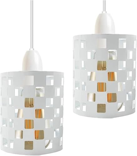 LEDSone 2 Pack of Vintage-Metal Lamp Shade-Industrial Wire Cage Light DIY Ceiling Pendant Lights for Dining Room Bedroom Loft Hallway (White 2 Pack)