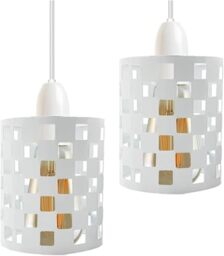 2 Pack of White - Metal Lamp Shade Drum Cage Light Ceiling Pendant Lights