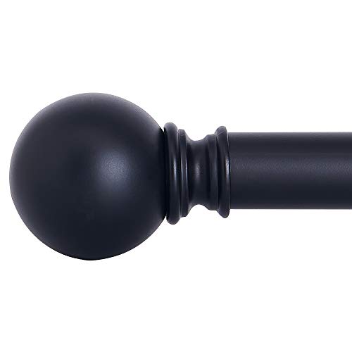 NICETOWN Black Curtain Rods for Windows 28 to 48 inch, 1 1/8 Diameter Adjustable Modern Ball Final Design Decorative Drapery Rod, Matte Black