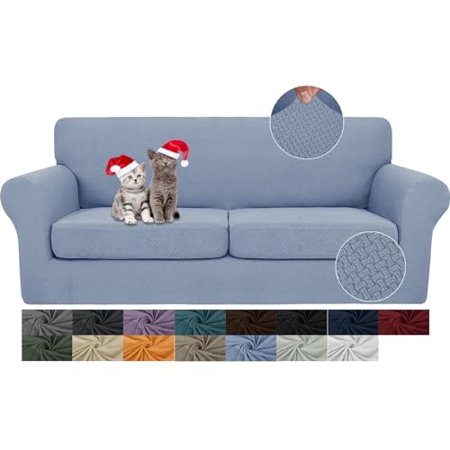 JIVINER 3 Pieces Couch Covers for 2 Cushion Couch Stretch Sofa Slipcover with 2 Extra Large Seat Cushion Covers Thick Fitted Loveseat Sofa Covers for Living Room (XL Loveseat, Light Blue)