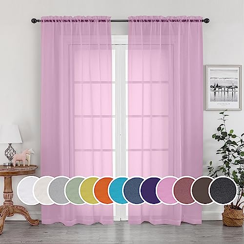 "OWENIE Pink Sheer Curtains 90 Inch Length, Elegant Soft Sheer Curtains for Bedroom, Window Voile Sheer Curtain Panels/Drapes/Treatment for Living Room, 2Pcs, Each 42"" W x 90"" L"