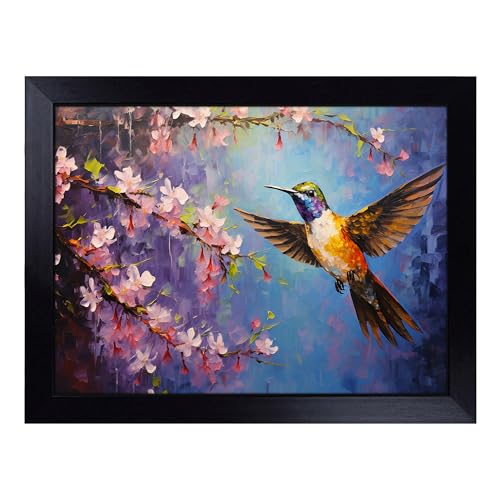 Lap Tray with Bean Bag Cushion, Hummingbird Palette Knife - Handmade in the UK, Raised Wooden Edge, Padded Cushion, Heat-Resistant Wipe-Clean Surface, for Meals, Laptops and Crafts
