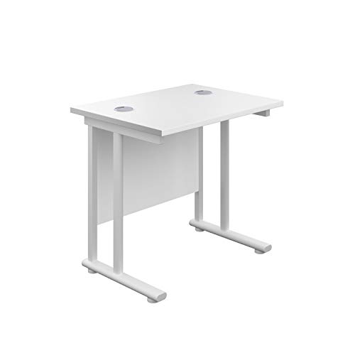 Office Hippo Rechteckiger Freischwinger-Schreibtisch, Metall, Weißer Rahmen, weiße Oberseite, 80 x 60 cm