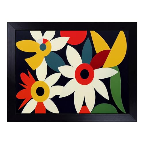Lap Tray with Bean Bag Cushion, Miraculous Abstract Flowers - Handmade in the UK, Raised Wooden Edge, Padded Cushion, Heat-Resistant Wipe-Clean Surface, for Meals, Laptops and Crafts