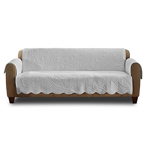 Surefit Heirloom Quilted Cotton Furniture Cover with Scallop Edge, Sofa Cover, Pet Friendly, Machine Washable, Grey Color