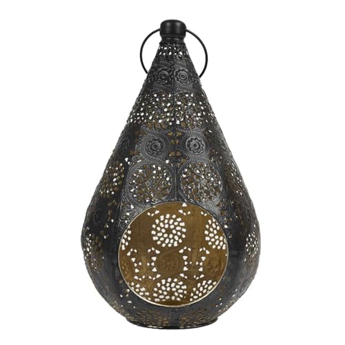 HOME DECO FACTORY, HD9106 Elegant Design Metal Lantern with Perforated Design, Ideal as a Tealight Holder or Tealight Holder, Lightweight and Easy to Carry Size 175 x 33 x 19 cm, Black