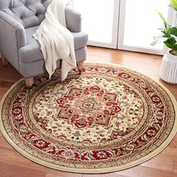 SAFAVIEH Traditional Rug for Living Room, Dining Room, Bedroom - Lyndhurst Collection, Short Pile, in ‎Ivory and Red, 200 x 200 cm