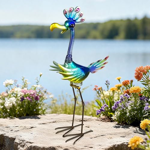 "Funny Metal Blue Flamingo Statue, Vibrant Garden Bird Yard Art, 1 Pack - 24.8"" Realistic Bird Art Decor, Stable Standing Lifelike, Water&Rust-Proof, Heavy Iron Materials, Hand Painted"