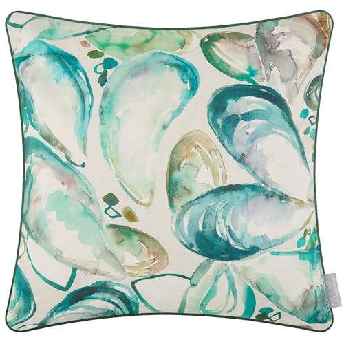 Voyage Maison Mussel Shells Feather Filled Cushion – Coastal Watercolour Printed Cotton Piped Linen Blend Décor (Marine - 50x50cm)